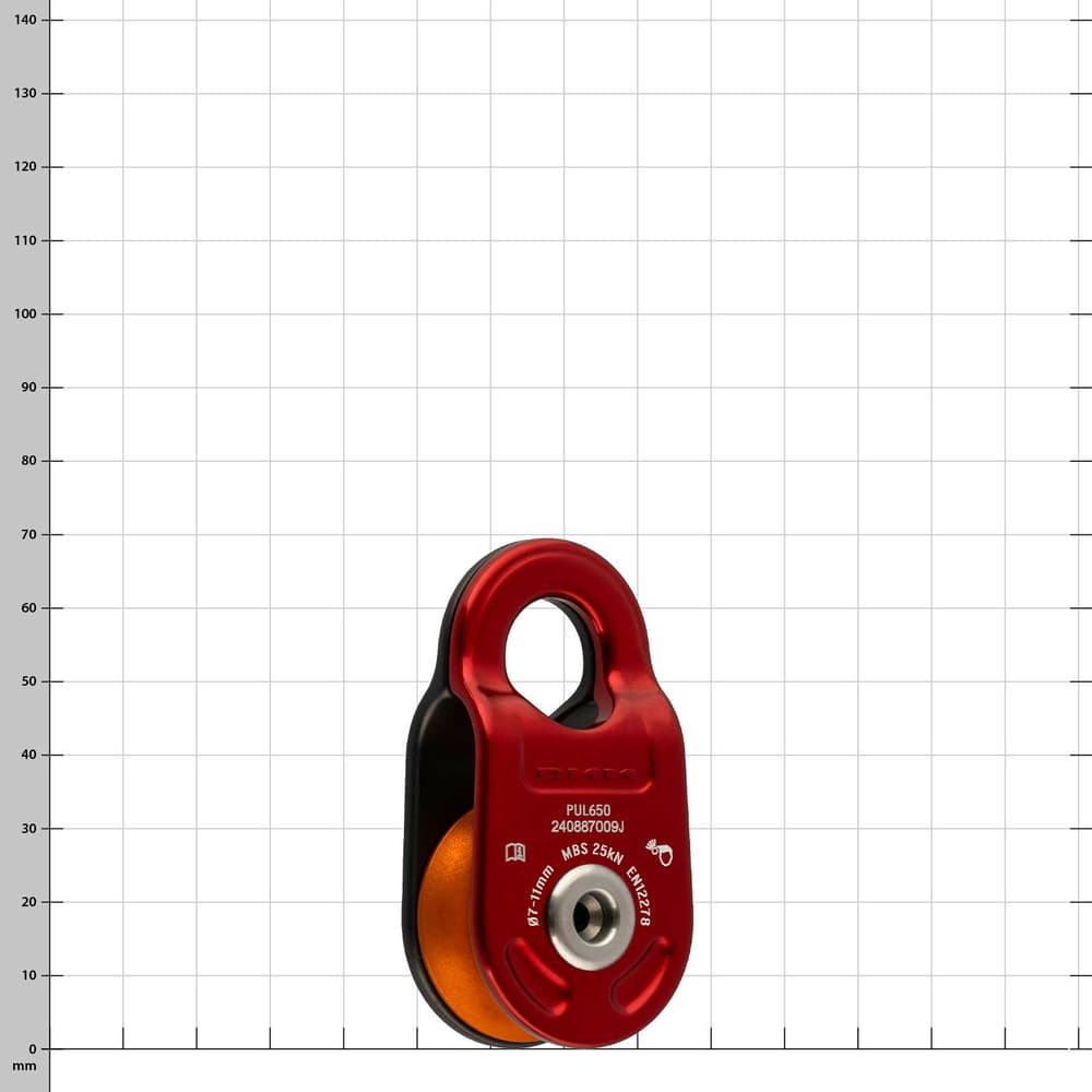 Poulie d’impulsion avec boîtier rouge et noir et rouleau orange, nom du fabricant non visible
