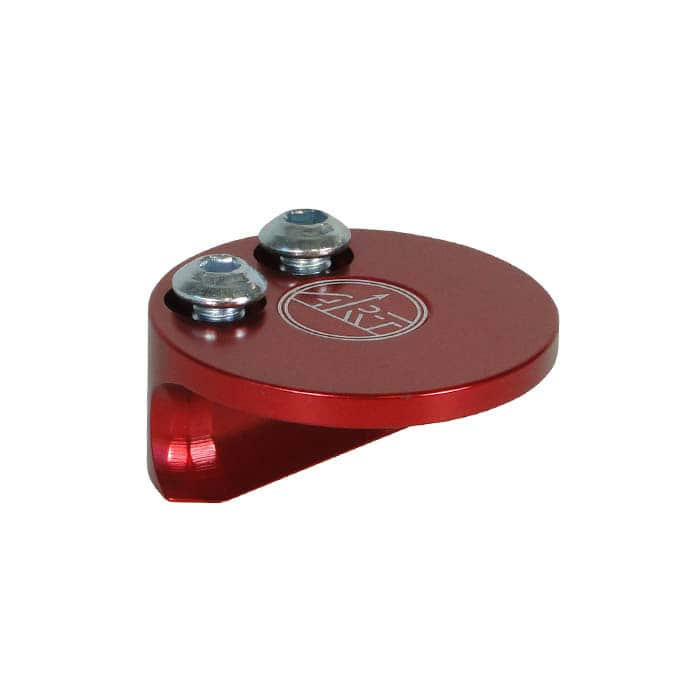 Longeron de dispositif LockJack, pièce métallique ronde rouge avec deux vis et logo ART blanc sur le dessus