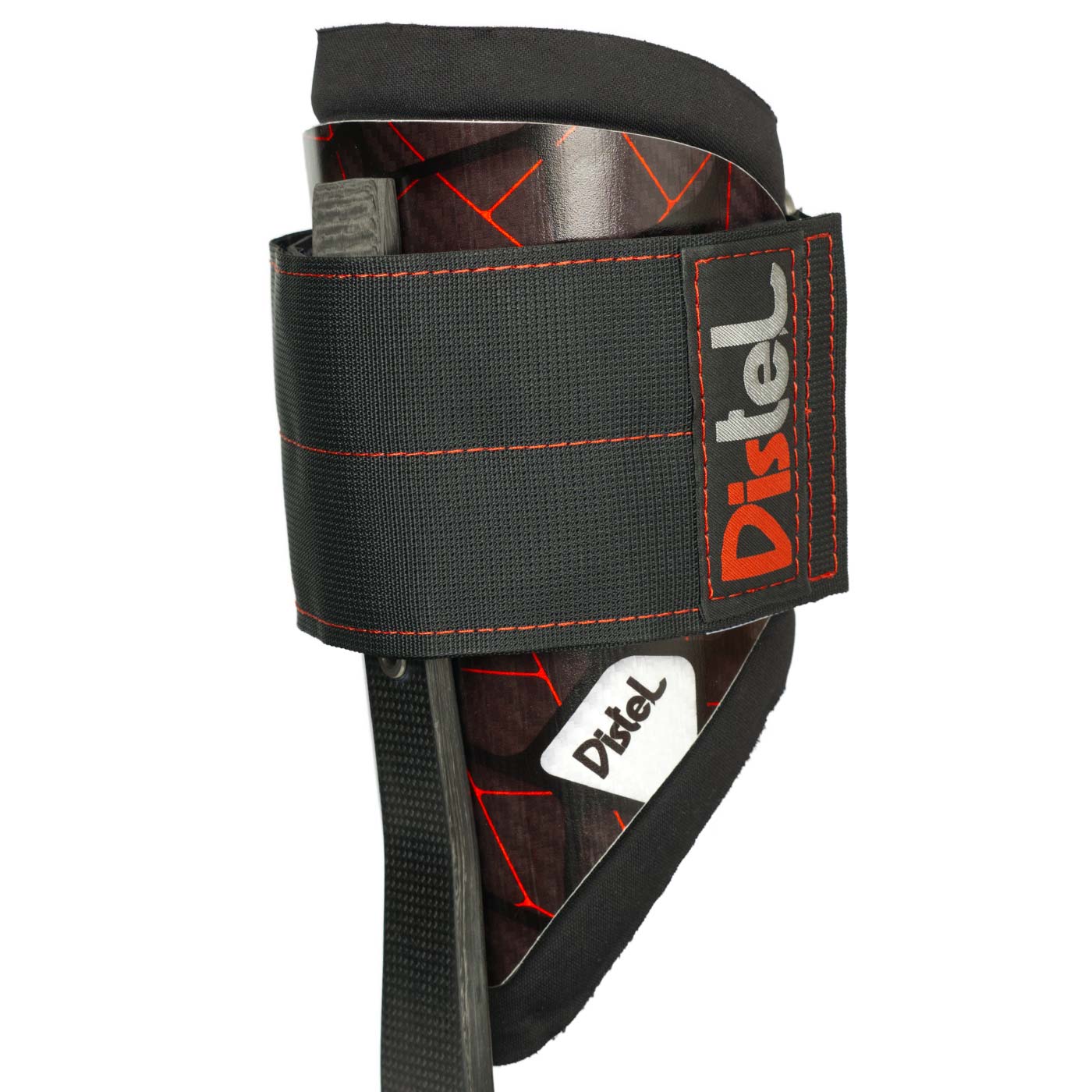 Distel Carbon 3.1 Velcro de Distel, éperon simple de via ferrata avec velcro noir et coutures rouges, vue latérale