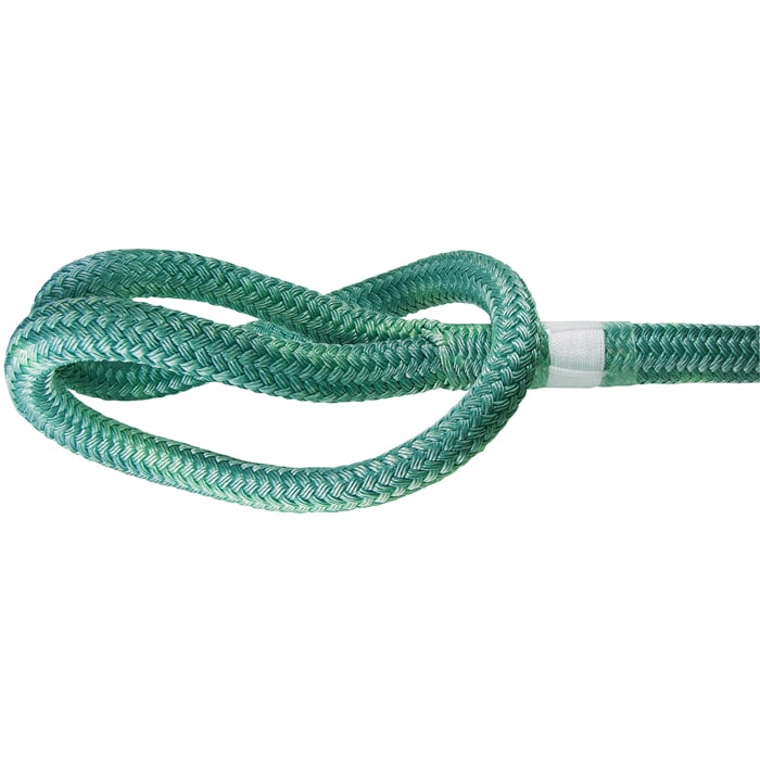 Épissure, corde tressée verte avec une boucle et un ruban de marquage blanc à l’extrémité