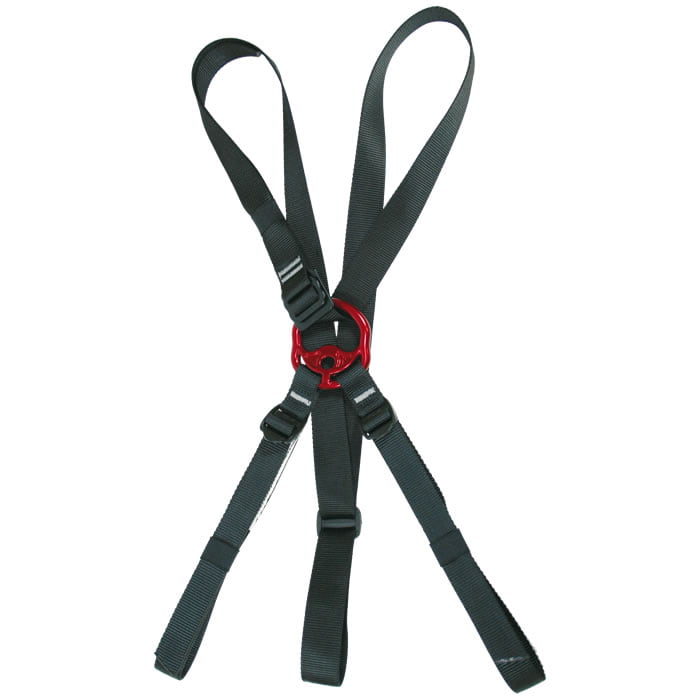 Bandoulière treeMOTION en sangle noire avec anneau en métal rouge et ajusteurs noirs