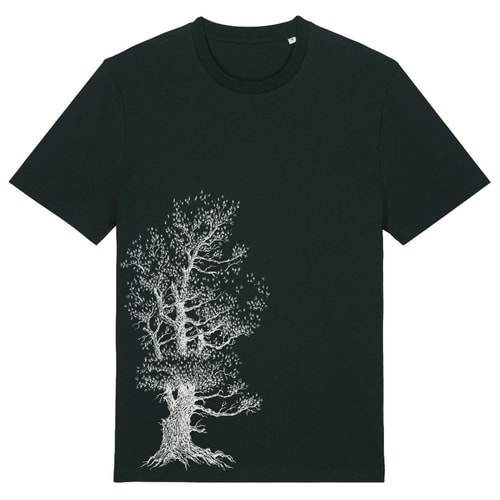 T-shirt en pin parasol noir avec motif d’arbre blanc sur le devant