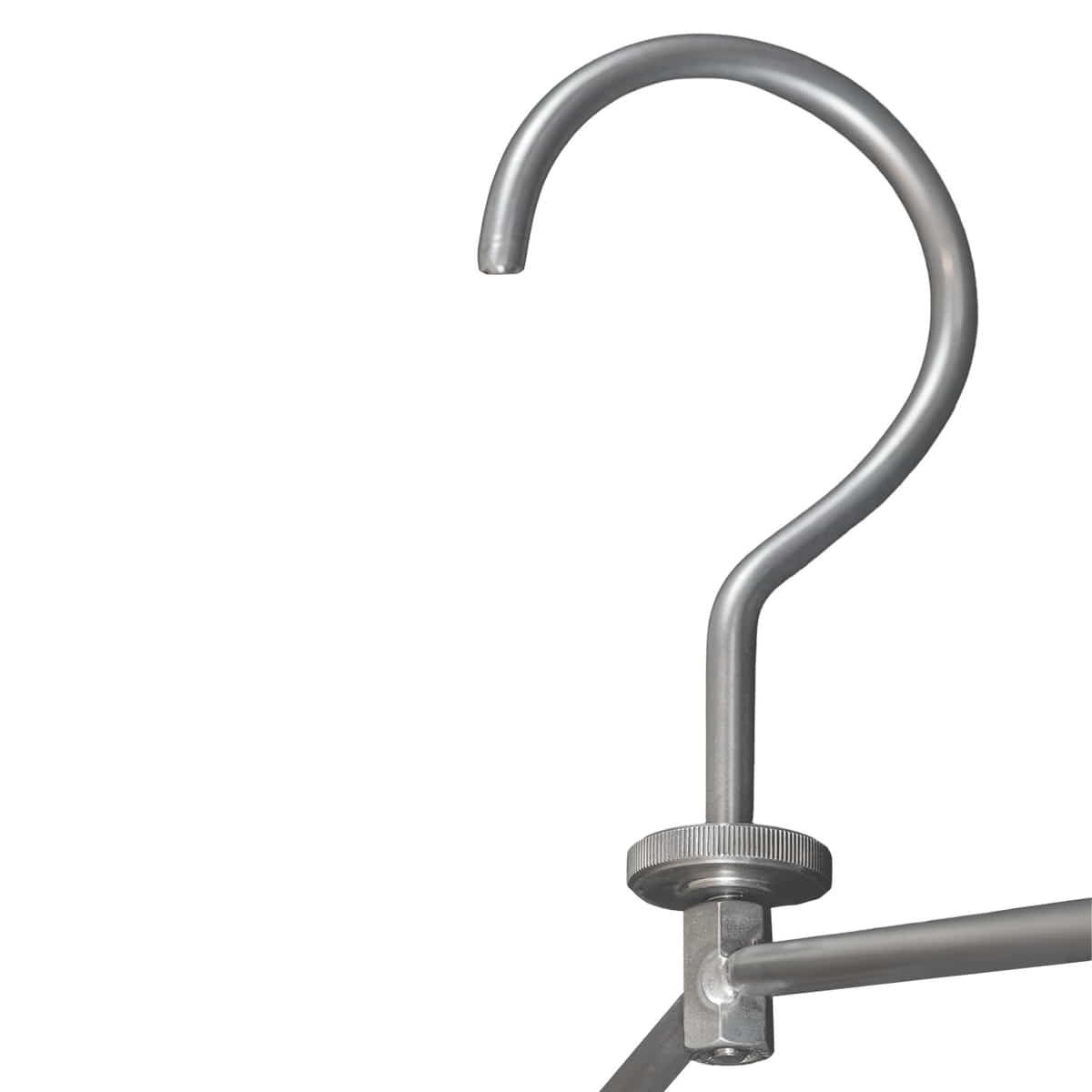 Gros plan sur le crochet en métal argenté du cintre Toolprotect Pro avec bouchon à vis