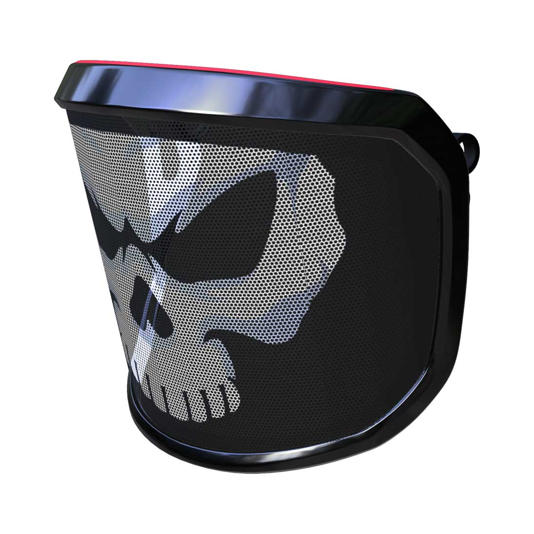 Visière PROTOS® Special Edition avec cadre noir et motif tête de mort blanche sur tissu en maille noire sur le côté gauche