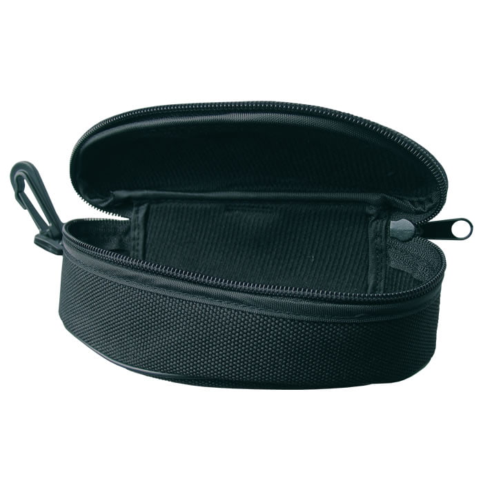 Étui à lunettes Peltor, étui semi-circulaire noir ouvert avec fermeture éclair et mousqueton, doublure intérieure visible