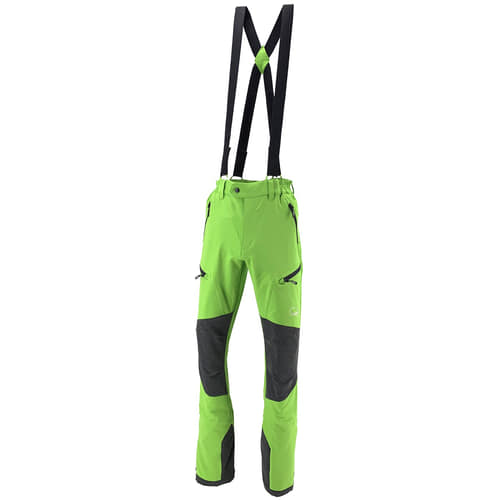 Pantalon Climb Tech Delta d’Arbpro en vert avec renforts gris aux genoux et aux jambes et fermetures éclair noires, y compris des bretelles noires