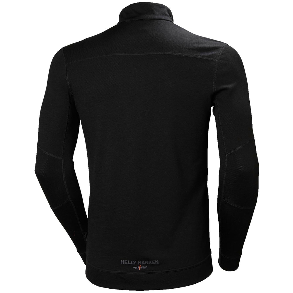 LIFA Merino Half Zip de Helly Hansen, vue de dos du haut à manches longues en noir avec logo gris en bas