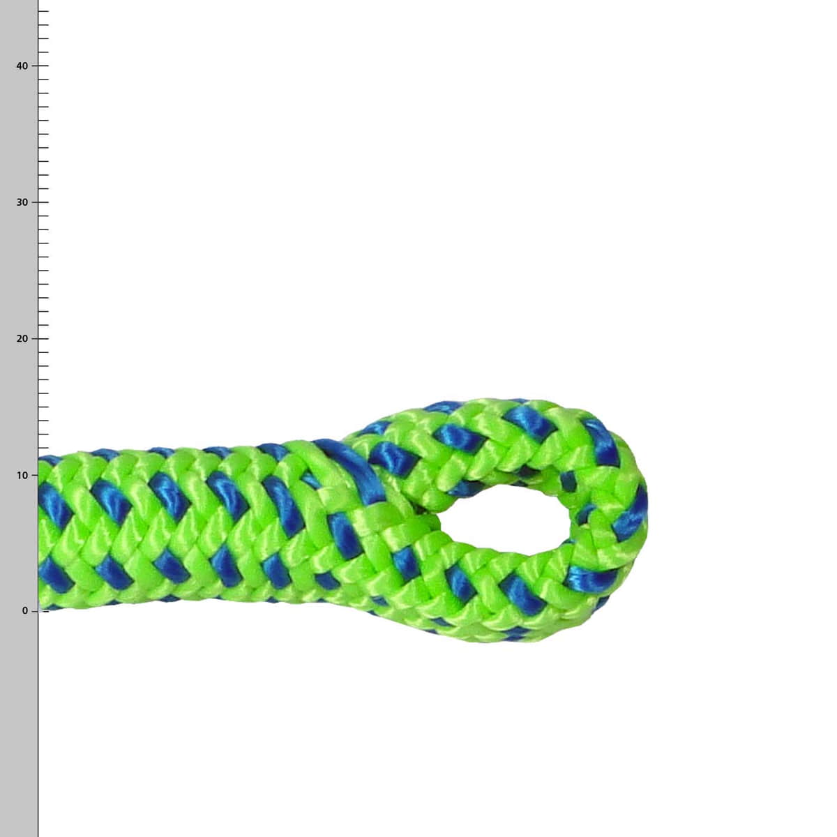 Extrémité de corde spLIFE vert tachyon en vert avec des accents bleus, tressée et avec une boucle