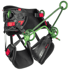Vue latérale de l’arbreMOTION Essential X Harnais d’accrobranche de Teufelberger en noir avec anneaux métalliques verts et cordes vertes