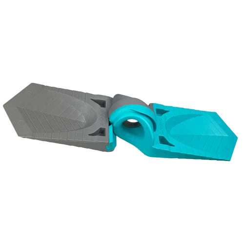 Double cale en turquoise et gris, produit déplié avec articulation visible
