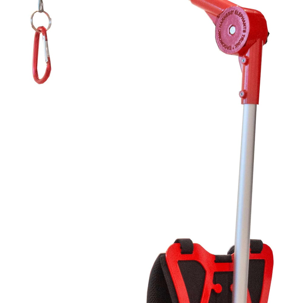 Détail du bracelet noir rembourré avec des pièces en plastique rouge et un mécanisme rond GTM Professional rouge