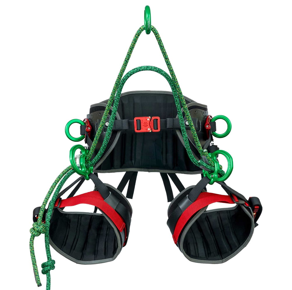 Ceinture de sécurité Kinisi Max avec cordes vertes, boucles rouges et coussinets noirs