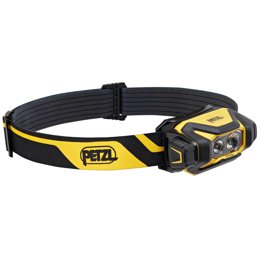 Lampe frontale Petzl Pixa avec bandeau jaune et noir et deux feux à l’avant