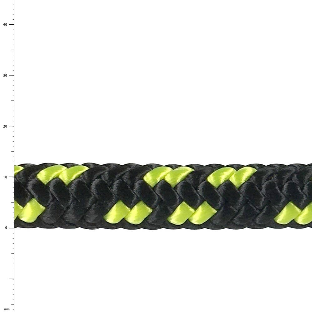 Gros plan d’une corde tressée à motif noir et jaune, nom du produit Rattlesnake