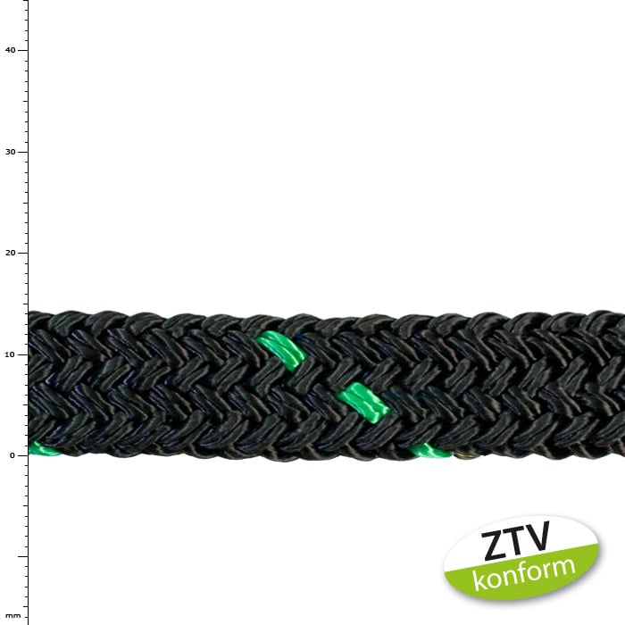 Corde de sauvetage d’arbre save 2 t verte, corde tressée noire avec des fils verts, conforme ZTV