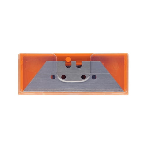 Lion 3 blade set, une boîte en plastique orange avec une lame métallique visible à l’intérieur