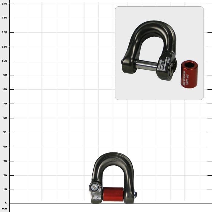 Manille compacte S, manille en métal noir avec cylindre rouge, nom du produit visible