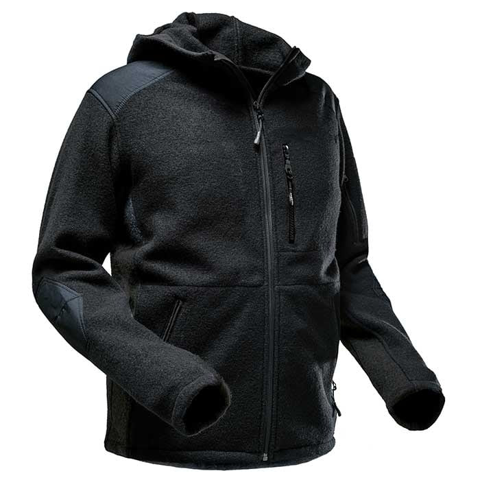 Veste à capuche Wooltec de couleur gris foncé avec fermeture éclair sur le devant, capuche et poches avec fermeture éclair