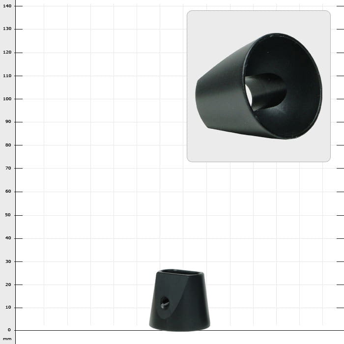 Corde conique cocon, cône en plastique conique noir avec trou fileté, nom du produit visible