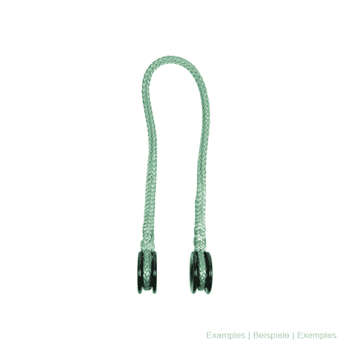 Gréement Ring M, deux anneaux noirs sur une corde verte reliés à une boucle