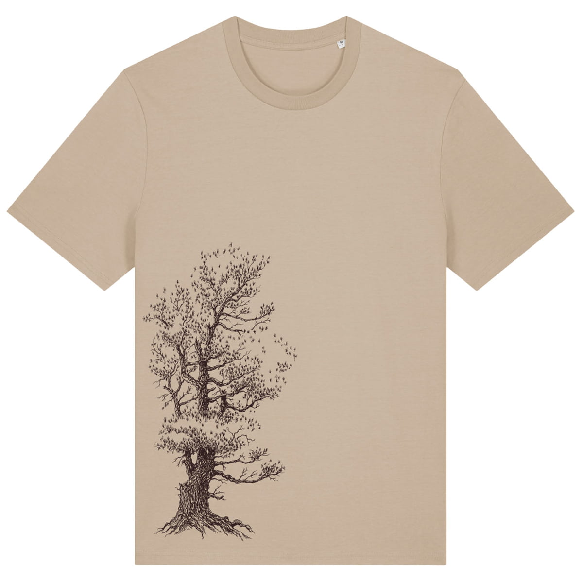 T-Shirt Pin Cembro en beige avec motif d’arbre noir sur le devant