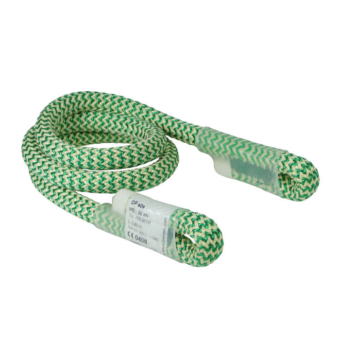 Ocean Sling 10, corde verte et blanche avec deux extrémités de boucle et une étiquette au fond.