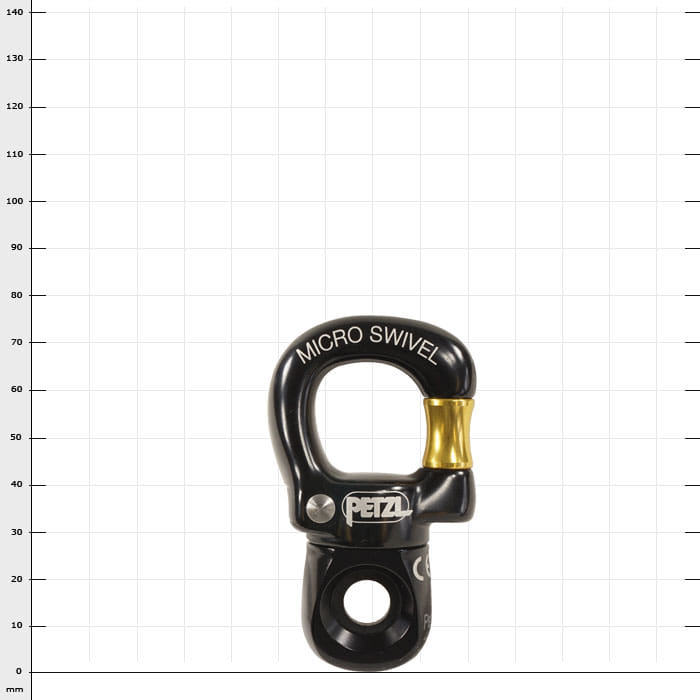 Micro Swivel de Petzl en noir avec émerillon doré et lettrage blanc