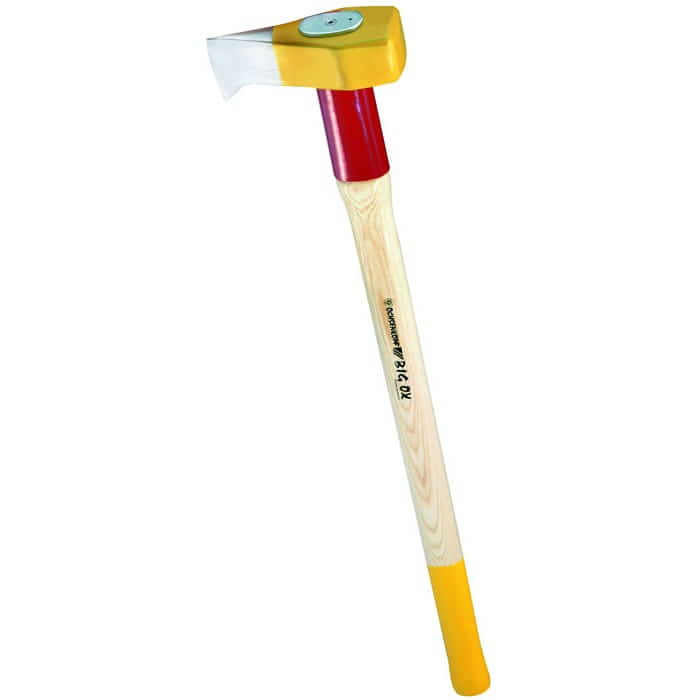 Hache Big Ox Rotband Plus 900 avec tête jaune, cou rouge et manche en bois clair avec pointe jaune