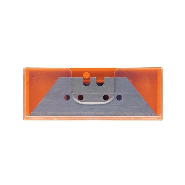 Lion 3 blade set, une boîte en plastique orange avec une lame métallique visible à l’intérieur