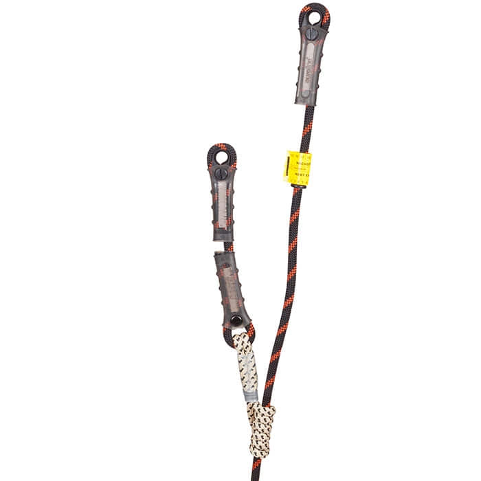 Fossy Set Uni 2, corde d’escalade avec deux mécanismes de sécurité gris et une étiquette jaune