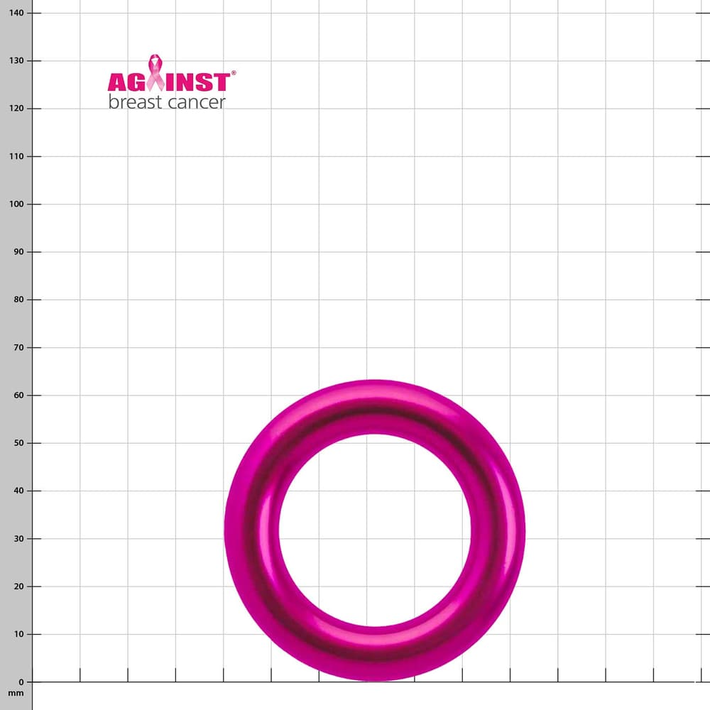 Aluring 40 Rose, anneau rose avec surface lisse, devant un fond blanc avec grille de mesure
