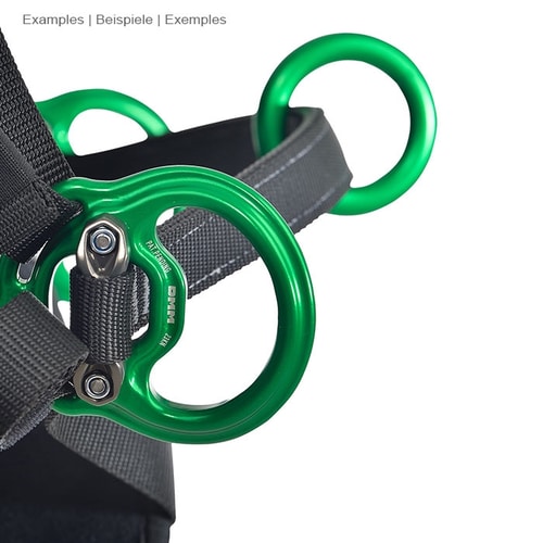 anneau en métal vert avec sangle et vis noires, fait partie de la ceinture centrale treeMOTION Evo