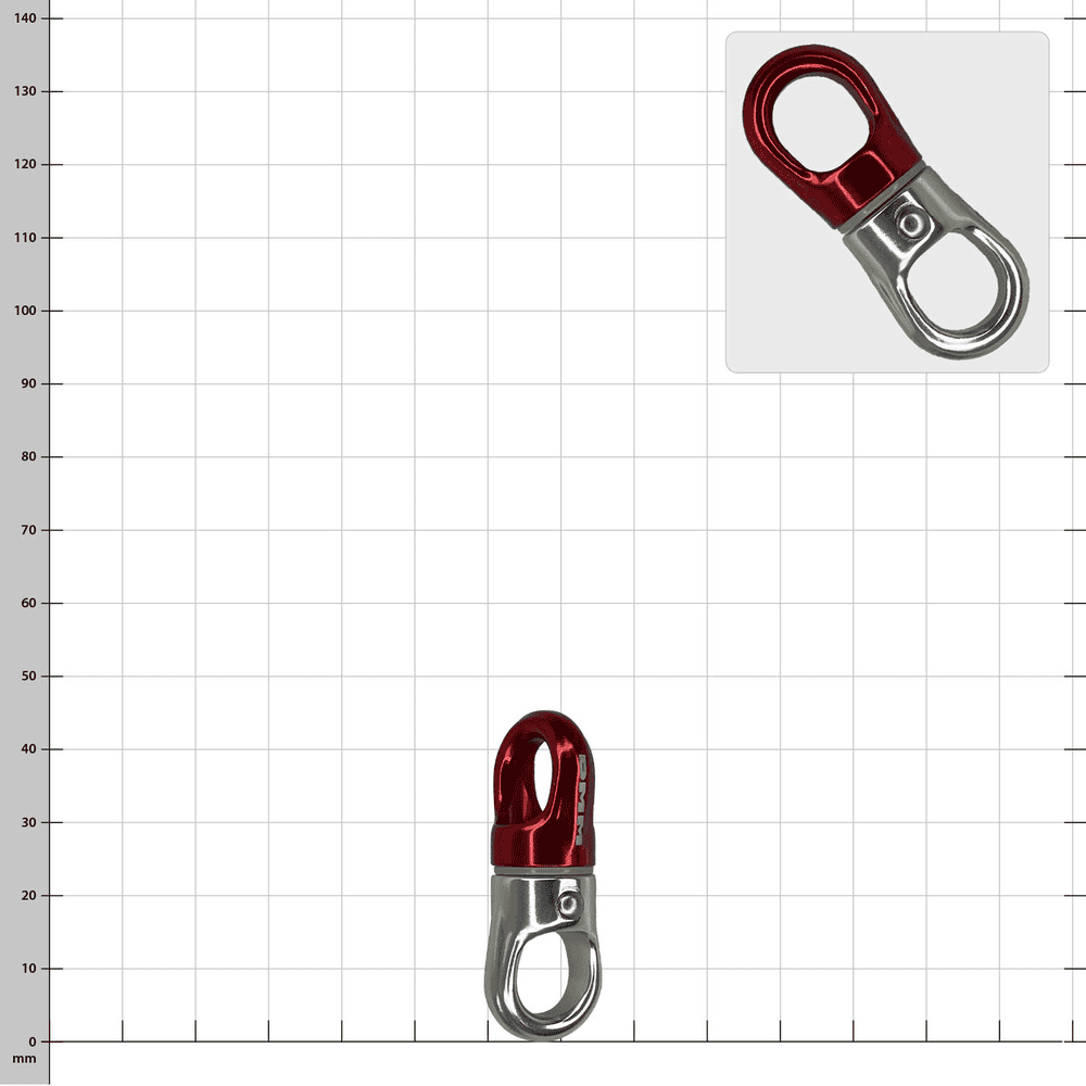 XSRE Swivel, tourbillon de métal rouge et argenté, sur fond blanc avec grille