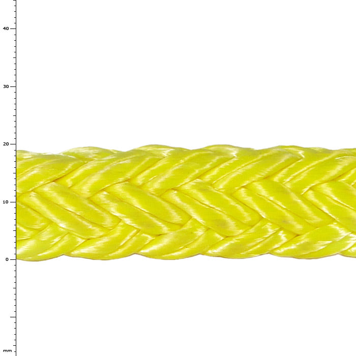 Corde tressée Tenex TEC 19 jaune avec surface brillante, gros plan