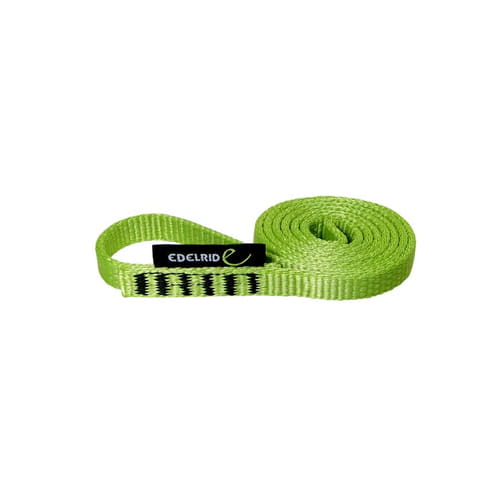 Tech Web d’Edelrid, une bande d’escalade verte avec étiquette noire et marquage vert