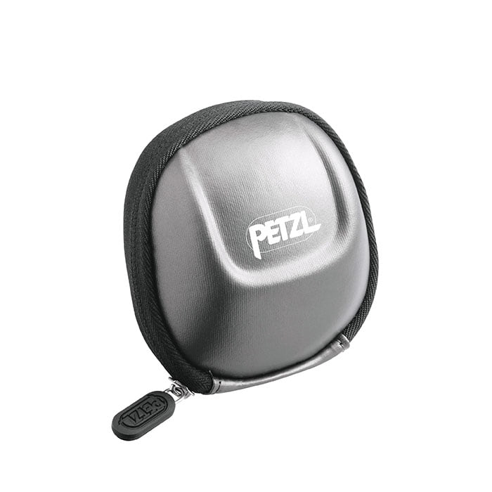 Poche Tactikka by Petzl Sac compact rigide gris avec fermeture éclair et logo Petzl blanc sur le devant