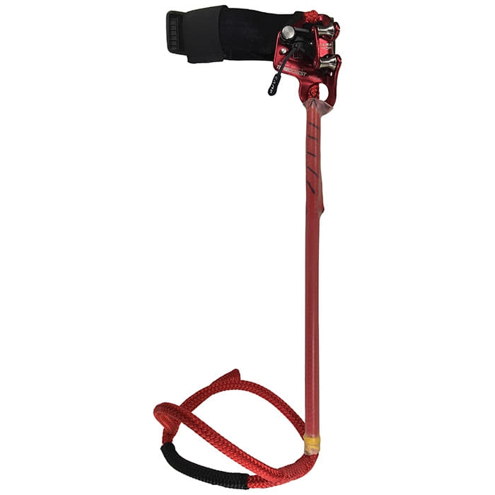 Systèmes 3A L, corde rouge avec velcro noir et zone de serrage métallique