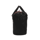 Bucket Mule de Teufelberger, sac rond noir avec deux poignées noires et fermeture à cordon rouge, vue latérale sans logo visible