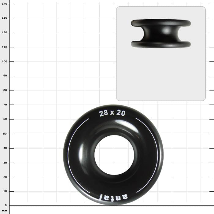 Anneau de gréement L, anneau noir avec l’inscription « 28 x 20 antai » sur fond blanc, fabricant non visible