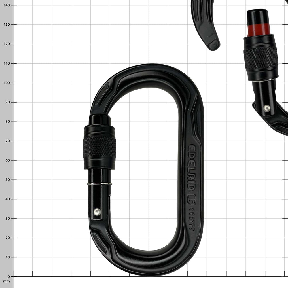 Vis Oval Power 2500 d’Edelrid, mousqueton ovale noir avec capuchon à vis et moletage fin sur le boulon