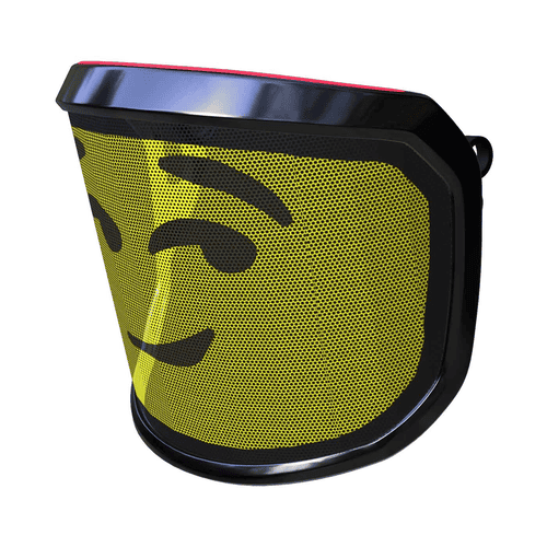 Visière PROTOS® Arbormoji avec cadran jaune et motif smiley clignotant noir, cadre noir, vue latérale de la gauche