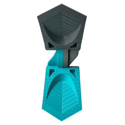 Double semelle compensée en turquoise et gris, produit déplié avec dessous visible et nom du fabricant « dreevo »