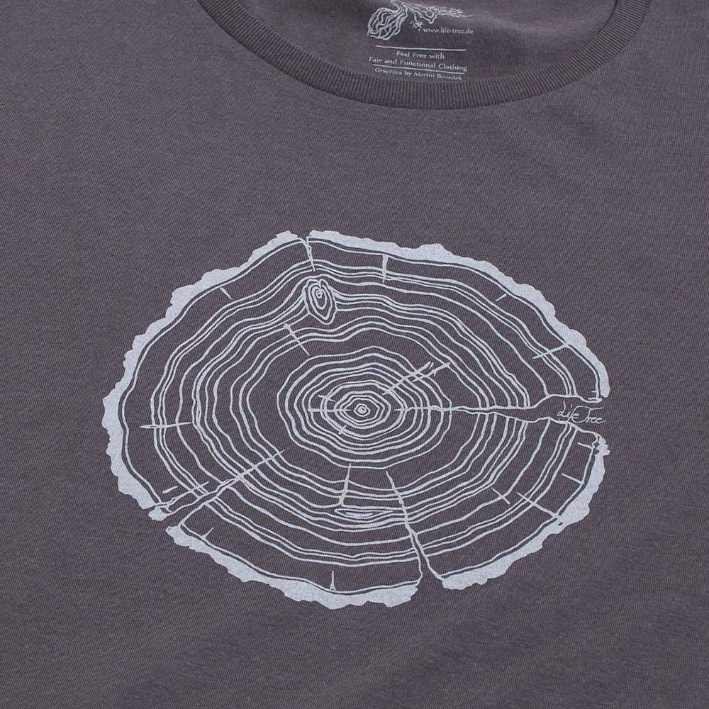 T-shirt Treeslice Men avec tissu gris et motif de tronc d’arbre blanc coupé au milieu