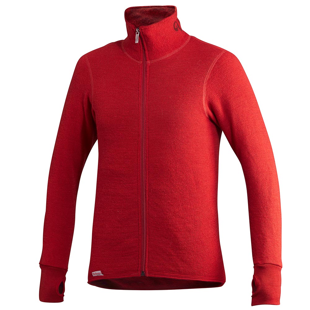 Veste 400 veste rouge avec fermeture éclair sur toute la longueur et trous pour les pouces sur les manches