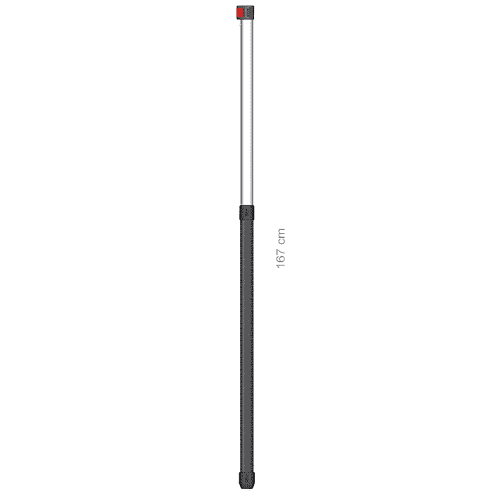 Fond de canne Hayauchi 490, tige longue avec poignée noire et canon argenté, bouton rouge en haut, longueur 167 cm