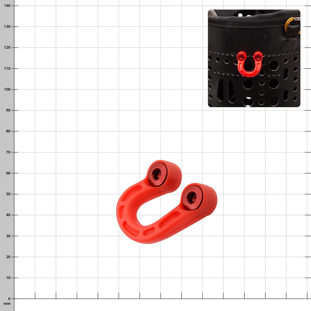 Petit crochet en plastique rouge Stowaway avec deux trous de vis, nom du produit visible