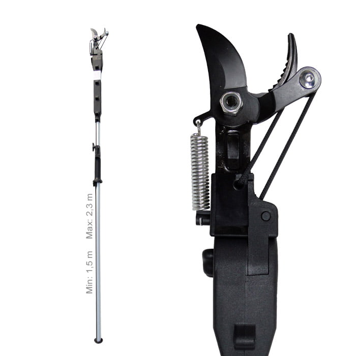 TB-5 Tige télescopique avec tête de coupe noire et ressort, extensible de 1,5 m à 2,3 m