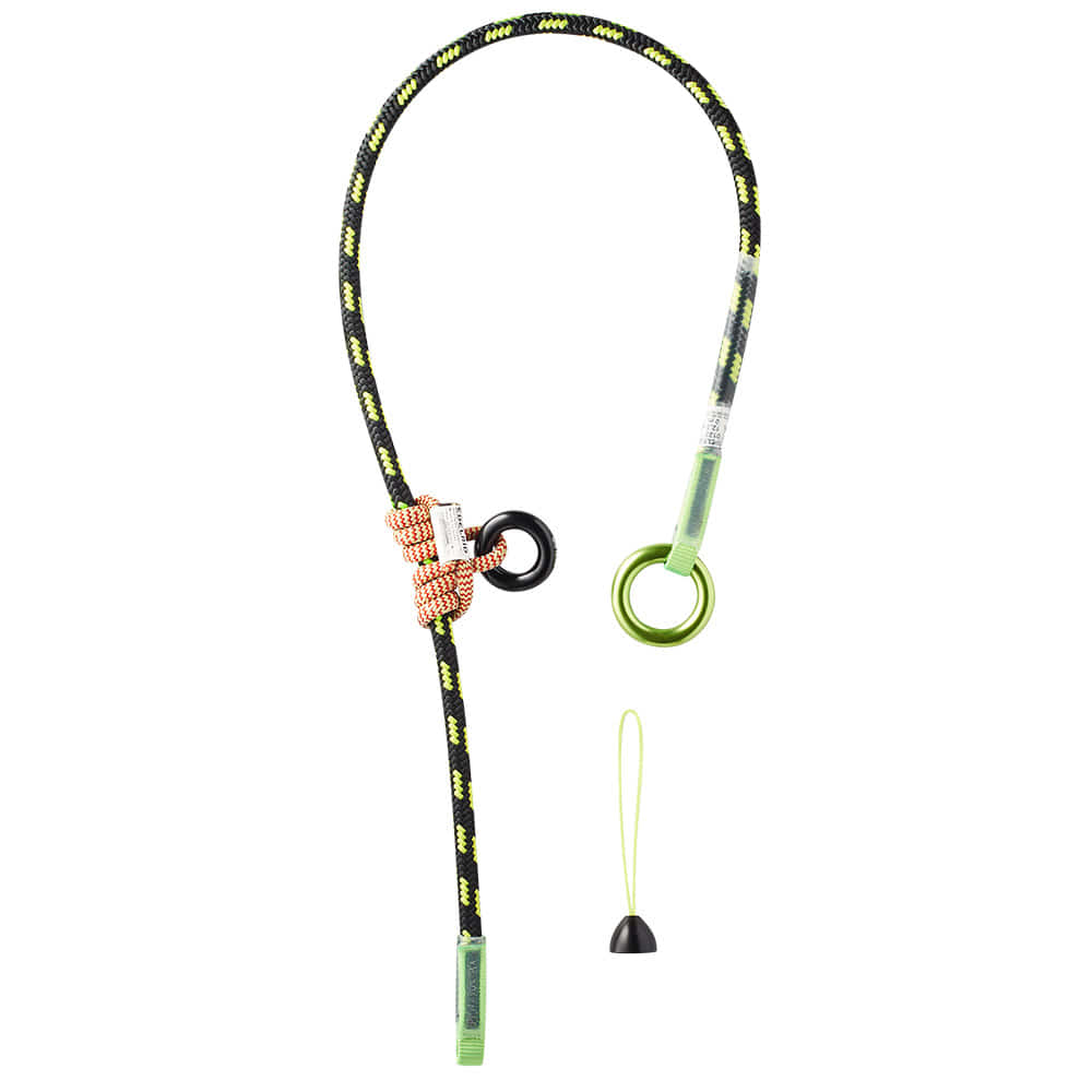 Économiseur de cambium réglable, corde noire et jaune avec anneau en métal vert et noir et nœud orange