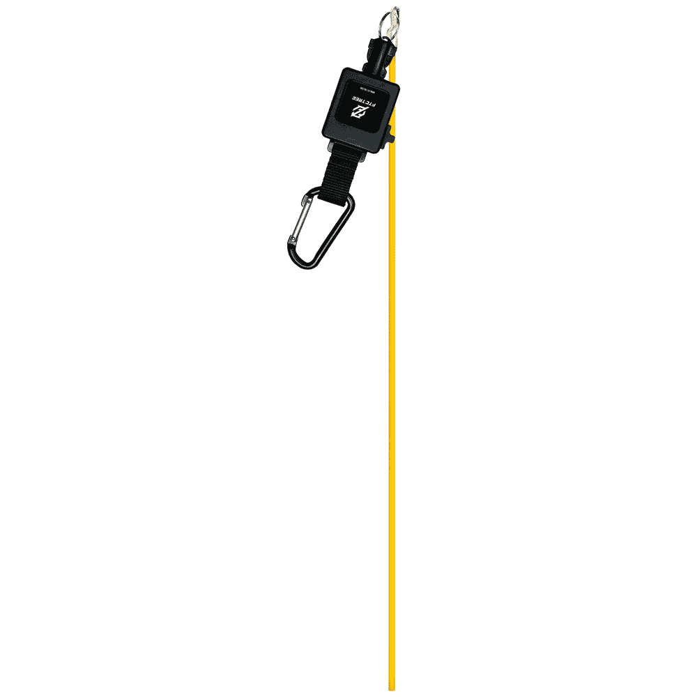 Rollotube avec mousqueton noir, boîtier noir avec logo FTC TREE et tige jaune