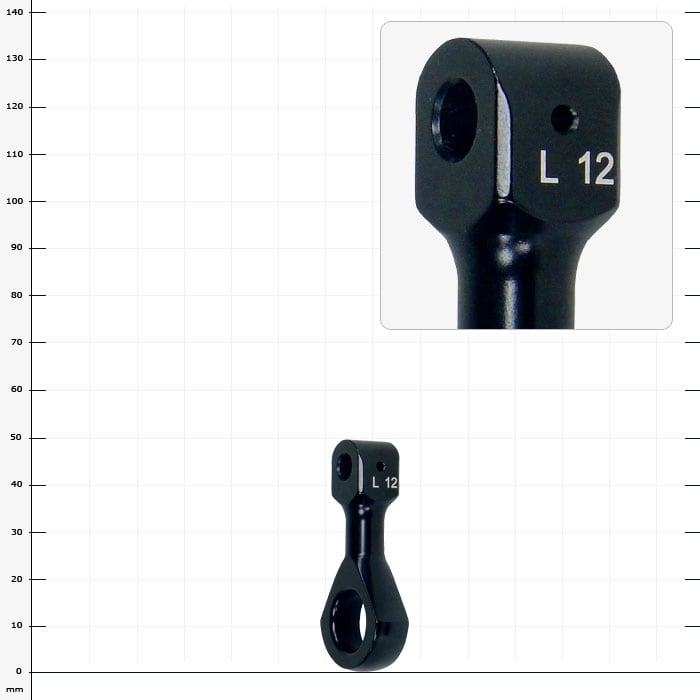 Support de mousqueton LockJack, partie en métal noir avec deux ouvertures rondes et l’inscription « L 12 »